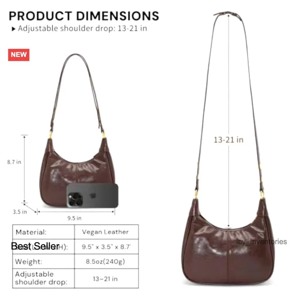 Crescent Hobo Bag Vegan Leather Adjustable Strap Retro Chic Mini Purse